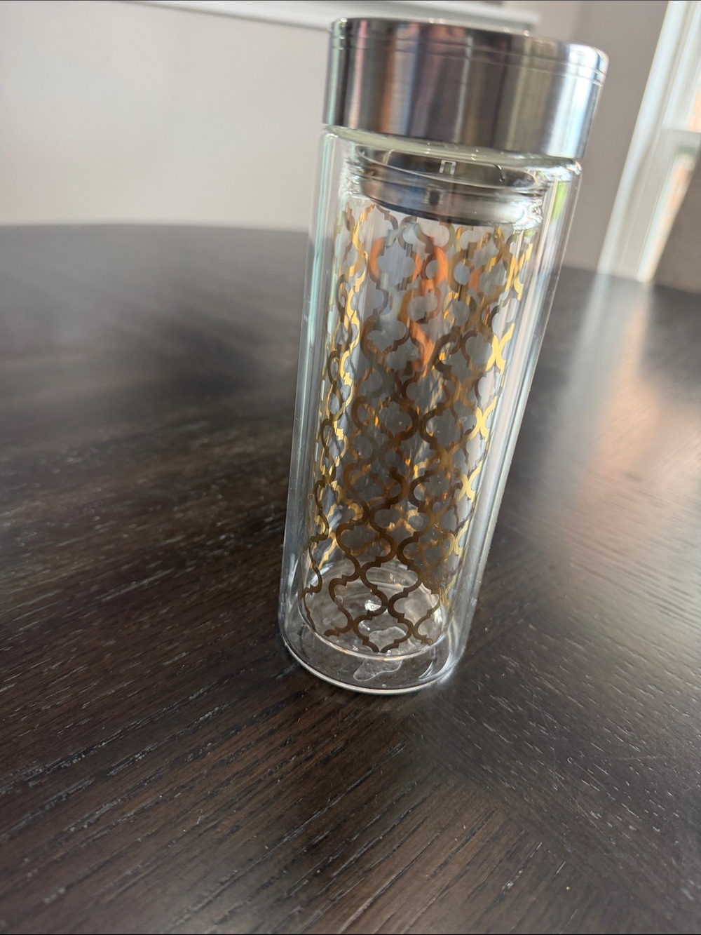 Glass Infuser Bottle with Gold Trellis Pattern